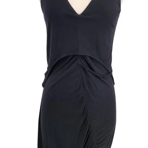Helmut Lang Scala Dress Basalt Black Ruched Midi – Size Medium
